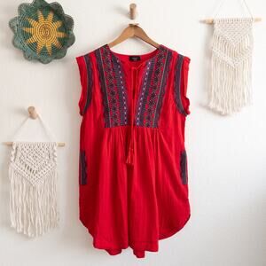 VICI Kells Cotton Embroidered Red Mini Dress Size Small